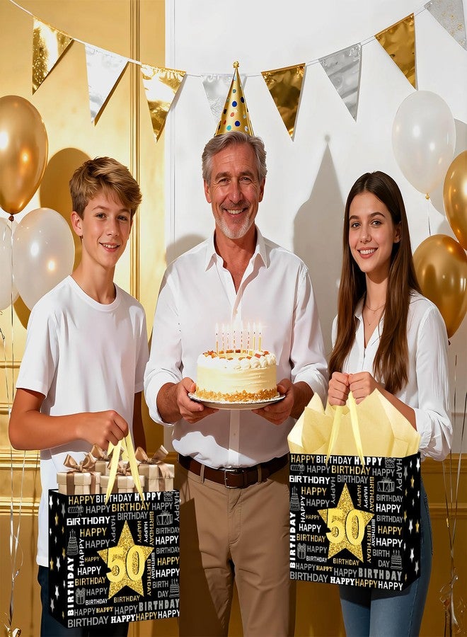 Woosytoo Black Gold 50th Birthday Gift Bag Large Vintage Happy 50th Birthday Gift Bag with Wrapping Paper and Greeting Card for Man Women 50th Fifty Year Old Bday Decorations Party Supplies - Image 5